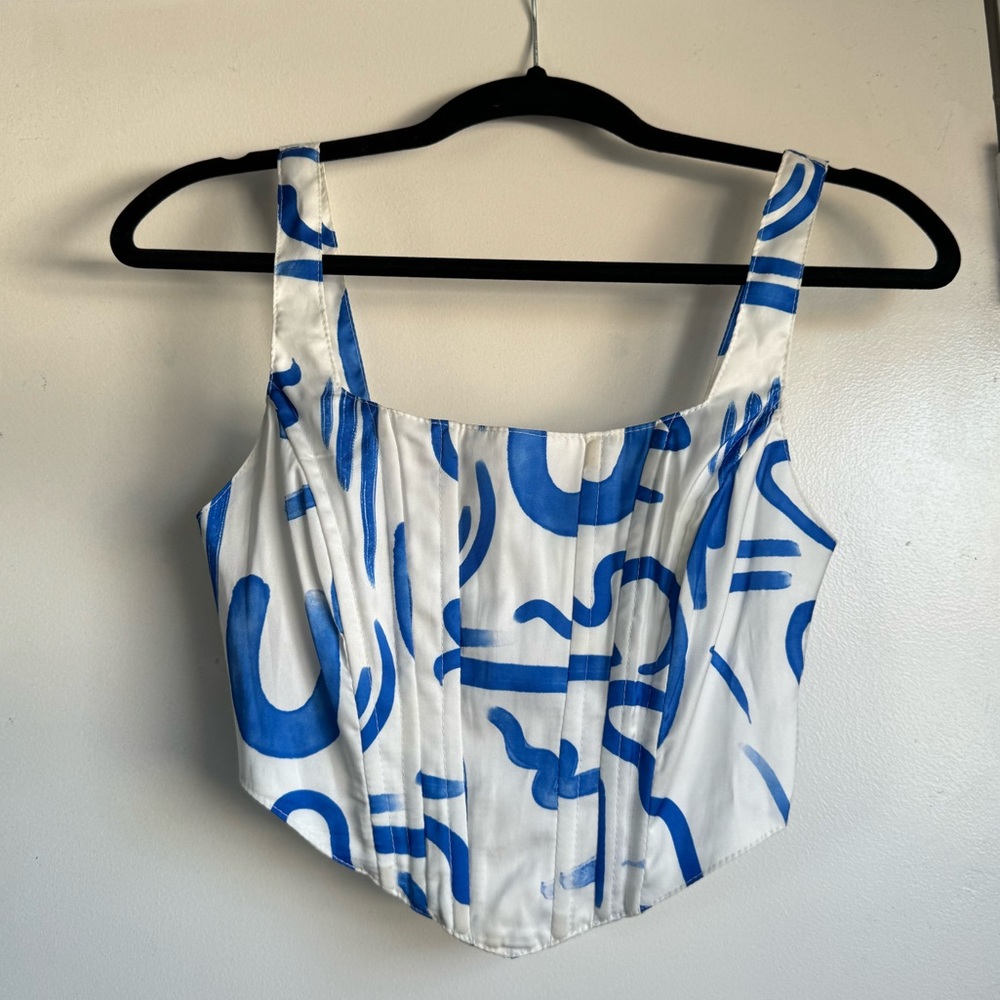 Corset Top patterned, blue & white